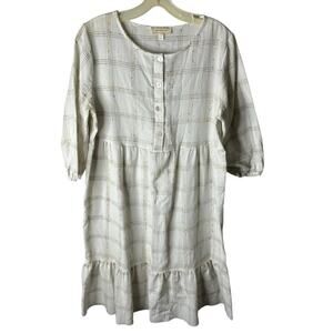 Hailey & Co Peasant Boho Dress White Cottagecore Colorful Stitching Detail Med